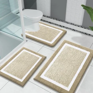 Bathroom Rugs Sets 3 Piece, Soft Absorbent Microfiber Bath Mats and U-Shaped ... - Picture 1 of 9