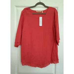 Soft Surroundings Siesta Key Coral Tunic Top Gauze 3/4 Sleeve Large New - Picture 1 of 10