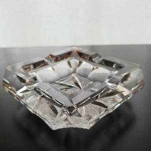 Beveled Etched Clear Glass Ashtray  5" x 5" MCM Vintage HEAVY - Picture 1 of 13