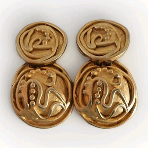 Vintage Modernist Matte Gold Tone Earrings Signed Norma Jean Clip-on - Picture 1 of 2