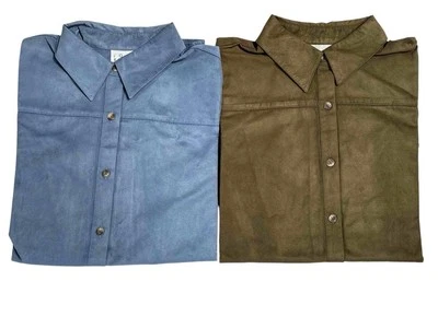 2 camisas de gamuza sintética con botones Joan Rivers nuevas en paquete 1 azul + 1 verde oscuro Foto 1 de 4