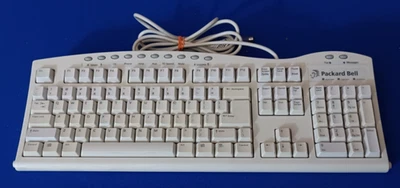 Vintage Packard Bell PS/2 Computer Media Select Keyboard Beige White FDA-116C - Image 1 of 2