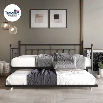 Contemporary Twin Size Metal Daybed with Trundle, Black Foto 1 de 4