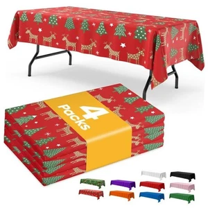 Plastic Table Cloth - 4 Pack 54" × 108" 54" x 108" - 4 Packs Christmas Red - Picture 1 of 8