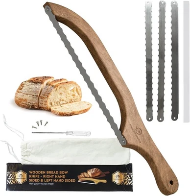 16.7"Bow Bread Knife with 1 or 3 Serrated Wooden Slicer Homemade Sourdough Bakin - Image 1 of 4