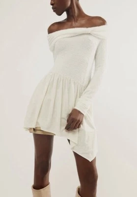 Free People Lily Top XL Ivory Linen Blend Asymmetrical Hem Cowl Neck NWT - Image 1 of 4