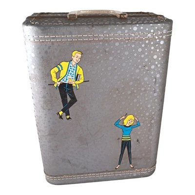 VINTAGE Barbie Style 12" Fashion Doll Case Trunk - Silver/Gray - MCM Art - Image 1 of 4