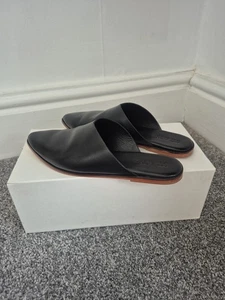 ST AGNI BLACK LEATHER MULES ZURI FLAT SIZE 37 UK 4 RRP £199 HIGH QUALITY - Picture 1 of 8