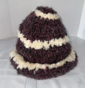 Hand Crocheted Fluffy Purple & Ivory Hat Hi Quality Mohair Unisex  - Picture 1 of 4