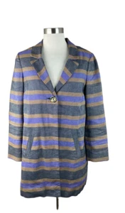 Boden Canonbury Linen Stripe Jacket Trench Classic  Purple Gold US 6 - Picture 1 of 4