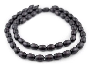 Dark Grey Oval Natural Wood Beads 15x10mm Large Hole 16 Inch Strand - Picture 1 of 4