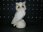 White  Stone Owl Yellow Eyes , 5? Tall Made In Italy Decoration Farm House 