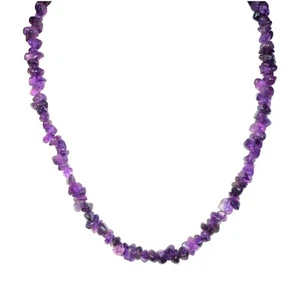 CHARGED Dark Premium Amethyst Crystal Chip 18" Necklace + Selenite Puffy Heart - Picture 1 of 12