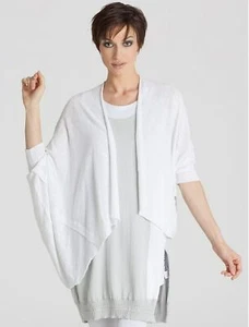 PLANET by Lauren G White ASYMMETRICAL CARDIGAN Linen Cotton Knit 3/4" slv O/S - Imagen 1 de 5