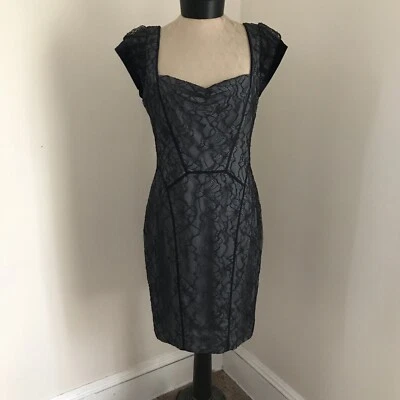 Vestido de Encaje Zac Posen Terciopelo Borde Gorra Mangas Escote Corazón Cóctel 10 Foto 1 de 4