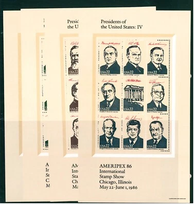 US Scott # 2216 - 2219 AMERIPEX 86 Presidents SS Set of 4 Panes PO Fresh MNH - Image 1 of 2
