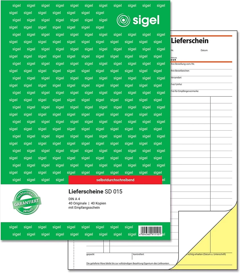 SIGEL SD015 Lieferscheine A4, 2x40 Blatt, selbstdurchschreibend, 1 Stück - Bild 1 von 1