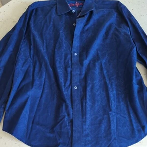 Robert Graham Geometric Jacquard Floral Paisley Sport Shirt Navy Blue 3XL - Picture 1 of 12