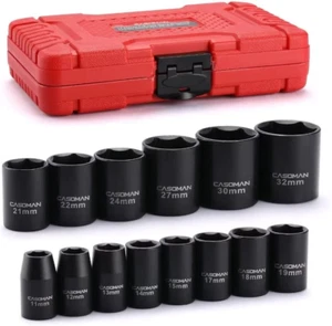 14 Pieces 1/2-Inch Drive Shallow Impact Socket Set Metric 6-Point 11Mm to 32Mm - Picture 1 of 12