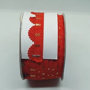 15 mm Rot Satin Gold Pailletten Indisch Zopfband Borte Verzierung Nähen - Bild 1 von 1