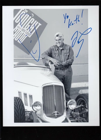 1990s Jay Leno 8 X 10 AUTO PHOTO Black White w/ Car - The Tonight Show Cover