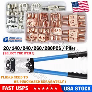 280PC Heavy Duty Wire Lugs Battery Cable Tinned Copper Eyelets SC Ring Terminals - Picture 1 of 35