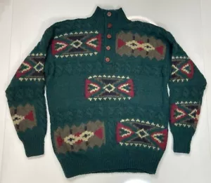 Boston Traders Limited Edition Wool 4 Button Knit Sweater Men Medium Green 90s - Picture 1 of 5