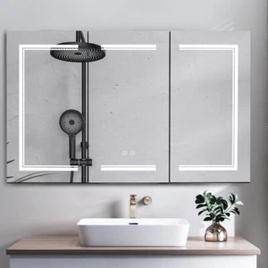 48 X 28" Led Lighted Mirror Cabinet Bathroom Wall Mounted Medicine Cabinet White - Picture 1 of 9