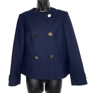 Chaqueta LK Bennett 8 Bay Azul Doble Botonadura Sloane Mezcla Lana Elástica Cuadrada Nueva - Imagen 1 de 12