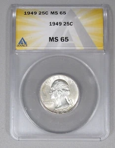 1949 Washington Quarter ANACS MS65 - Early Silver 25 Cent Coin - Picture 1 of 2
