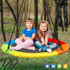 40" Round Rainbow Tree Saucer Swing with 2 Adjustable Hanging Ropes for Kids  - Picture 1 of 13