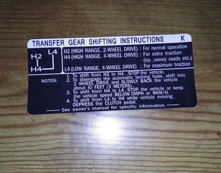Toyota Pickup Truck 1984-89 4runner bujes automáticos estuche de transferencia calcomanía ver. K Foto 1 de 1