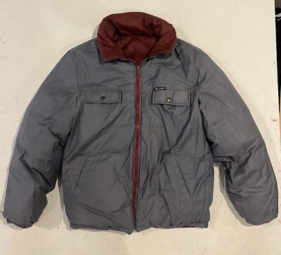 Chaqueta acolchada Bill Blass Down para hombre M roja gris reversible William Barry Hood Foto 1 de 4