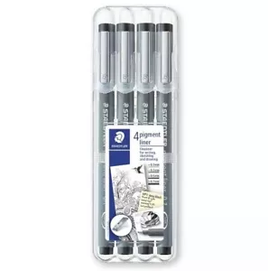 STAEDTLER 308 WP4 Pigment Liner Pens with Assorted Line Width Black (Set of 4) - Foto 1 di 4