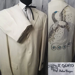 New Il Canto 46r Men Embroidered 2 Piece Suit Cream 36" Pants Phoenix - Picture 1 of 17