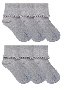 Jefferies Socks Girls School Uniform Seamless Ruffle Lace Cuff Crew Casual Socks - Picture 1 of 15