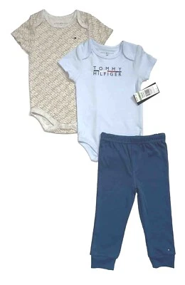 Tommy Hilfiger Bebé Niño Conjunto de 3 Piezas: 2 Bodys/Tops y Joggers Talla 3-6M-24M Nuevo con Etiquetas Foto 1 de 3