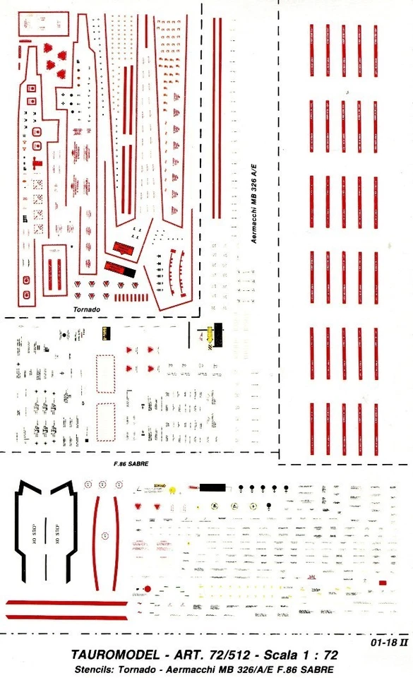 TAURO MODEL TM72/512 DATA STENCILLINGS PER TORNADO, F-86, MB-326 SCALA 1:72 - Immagine 1 di 1