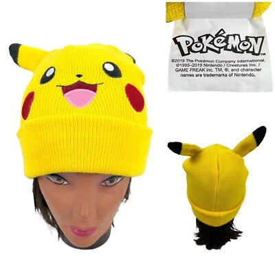 Pokemon Pikachu Gorro Cara Grande Invierno Nintendo 3D Orejas Amarillo Tejido Sombrero Usado en Excelente Condición Foto 1 de 4