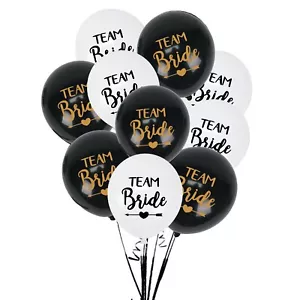 x10 Team Bride Black Gold Hen Party Balloons Latex Decoration Bride to Be UK - Picture 1 of 4