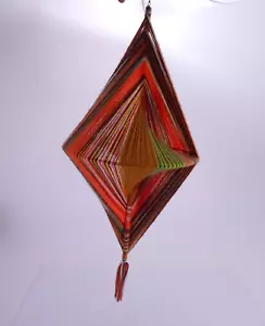 VTG Handmade Hanging Macrame Woven Yarn Orange/Green/Brown 24" x 9" - Picture 1 of 5