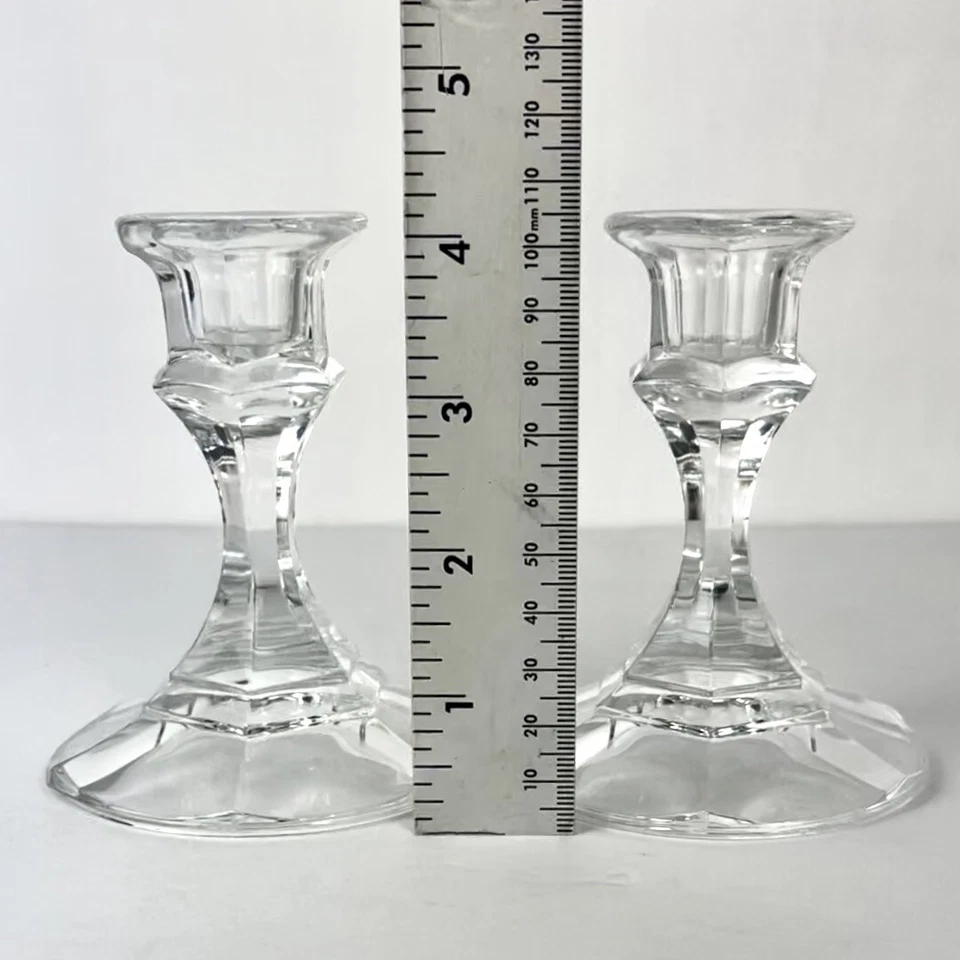 "Par de velas cónicas a juego de colección Libbey de cristal 4""" Foto 1 de 4