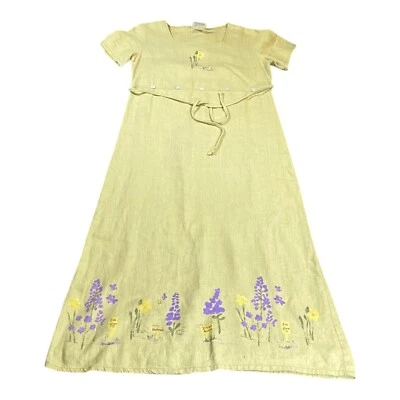 Vestido Studio Ease para mujer 8 Petite Key lima lino yugo maxi floral artístico de colección Foto 1 de 4