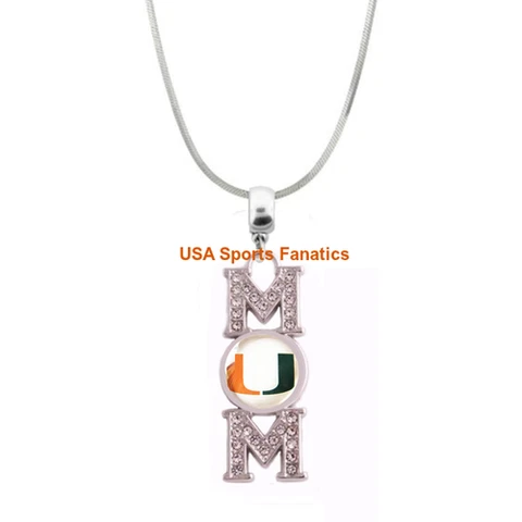 NCAA - Miami Hurricanes MOM Necklace With Rhinestones On A 925 SS Snake Chain Cover