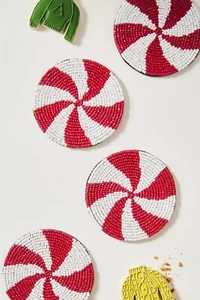 Anthropologie Payton James Sottobicchieri Natalizi Bastoncini di Caramelle con Perline Nuovi - Foto 1 di 6