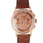 Vintage Suisse Chronograph 18k Yellow Gold Salmon Dial 36mm Brown Leather Watch