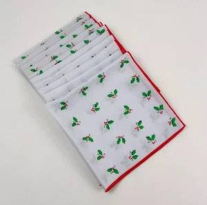 VTG Lillian Vernon Xmas Holiday Cocktail 10 Napkins Holly Red Trim Hong Kong 17" - Picture 1 of 13