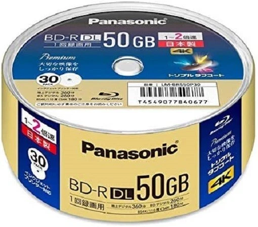 Panasonic Blank Blu ray Disc BD-R DL 50GB 30 Discs LM-BRS50P30 2x - Image 1 of 1