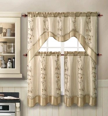VCNY Daphne Embroidered Kitchen Curtain Set - Assorted Colors - Image 1 of 4