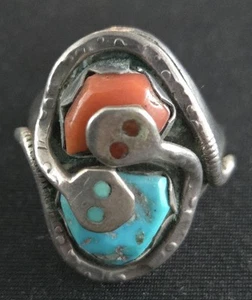 Native American Zuni Effie Calavaza,Silver,Turquoise & Coral Ring 25g Sz 10 - Bild 1 von 8
